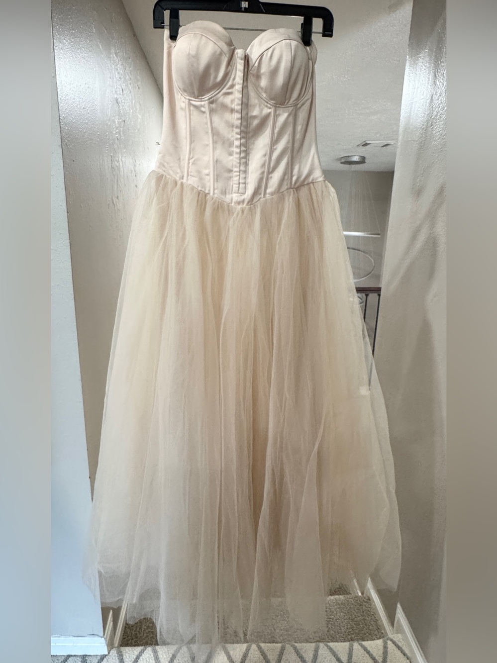 Fashion Nova Cream Strapless Corset Tulle Gown